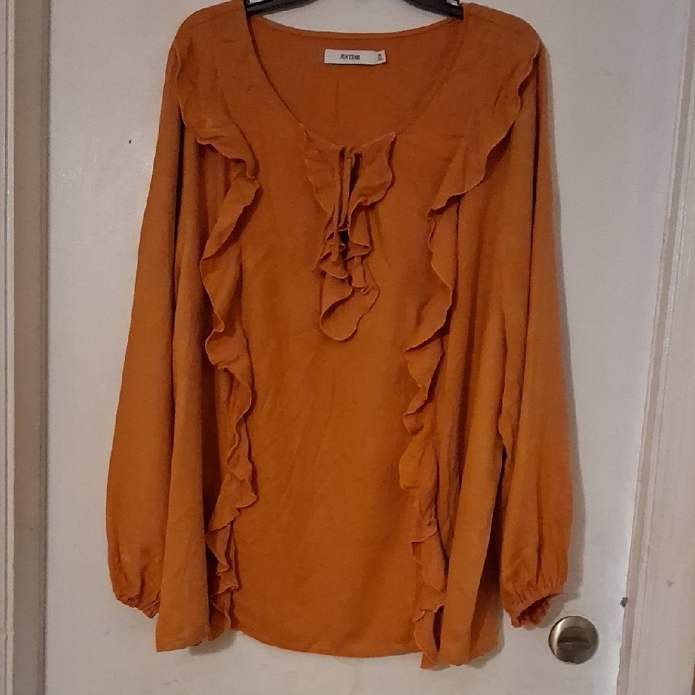 Apt. 9 Orange Ruffled Puff Sleeve Blouse #176p